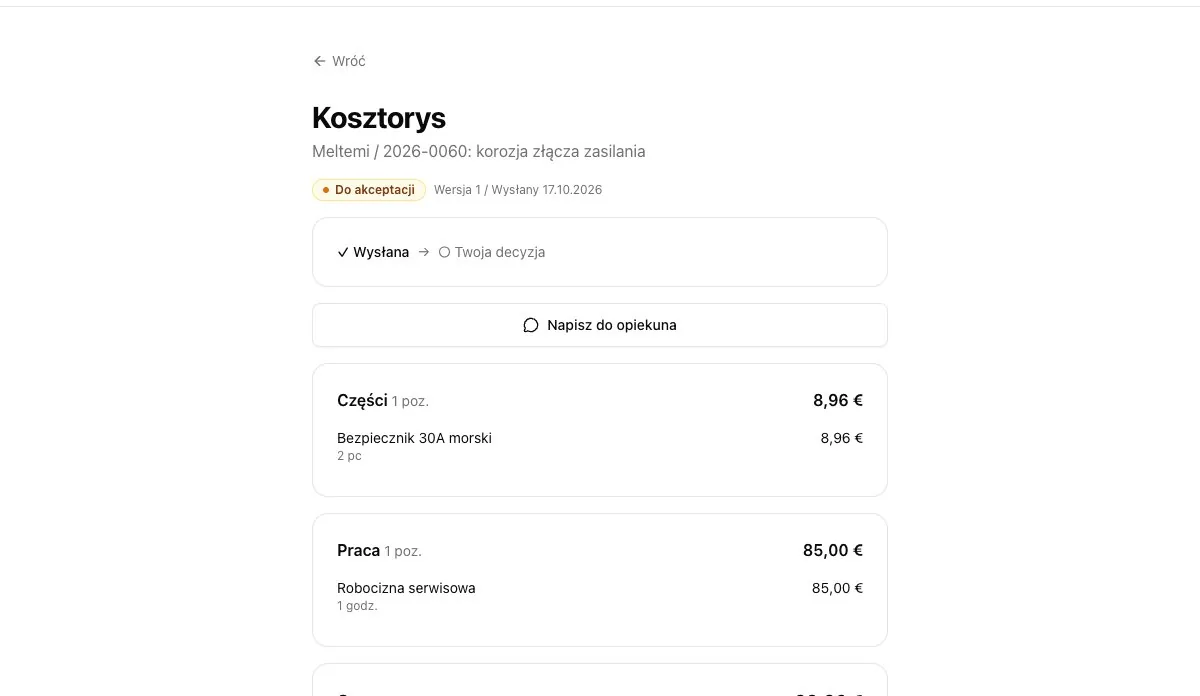 Kosztorys w portalu klienta do decyzji
