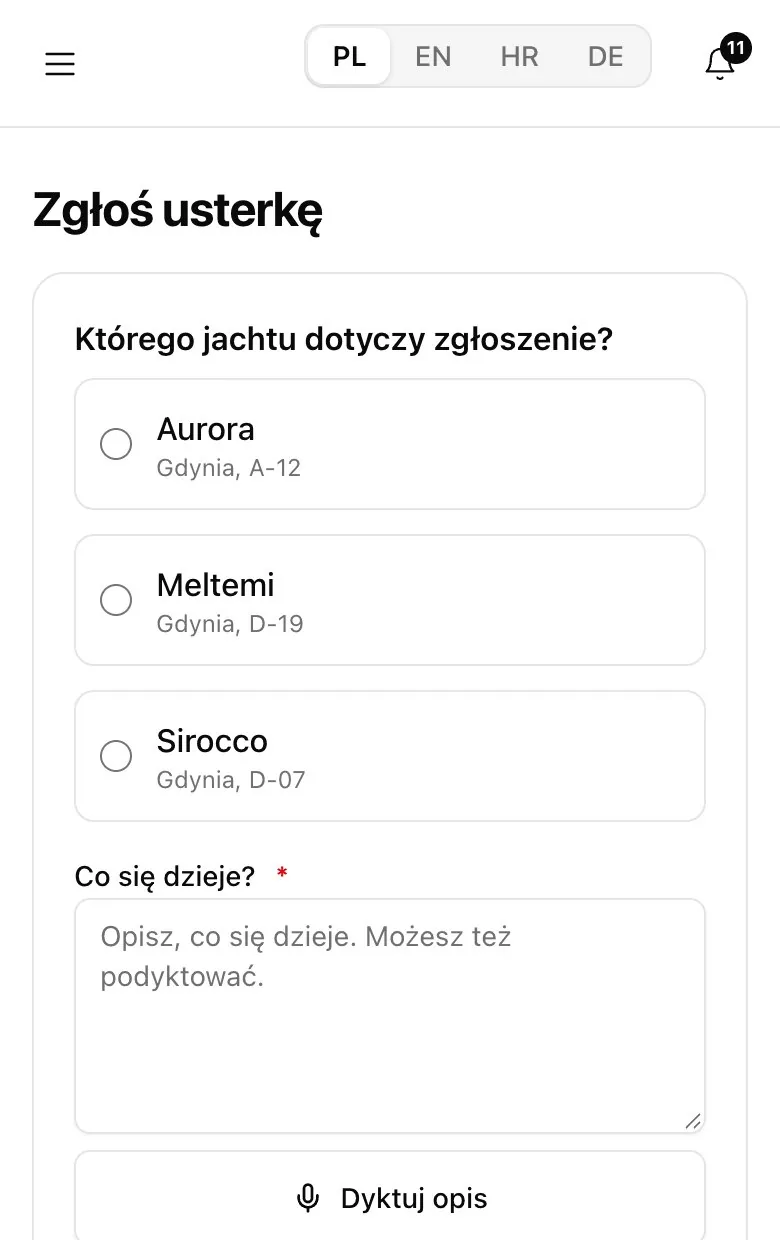 Zgłoszenie usterki z portalu klienta na telefonie